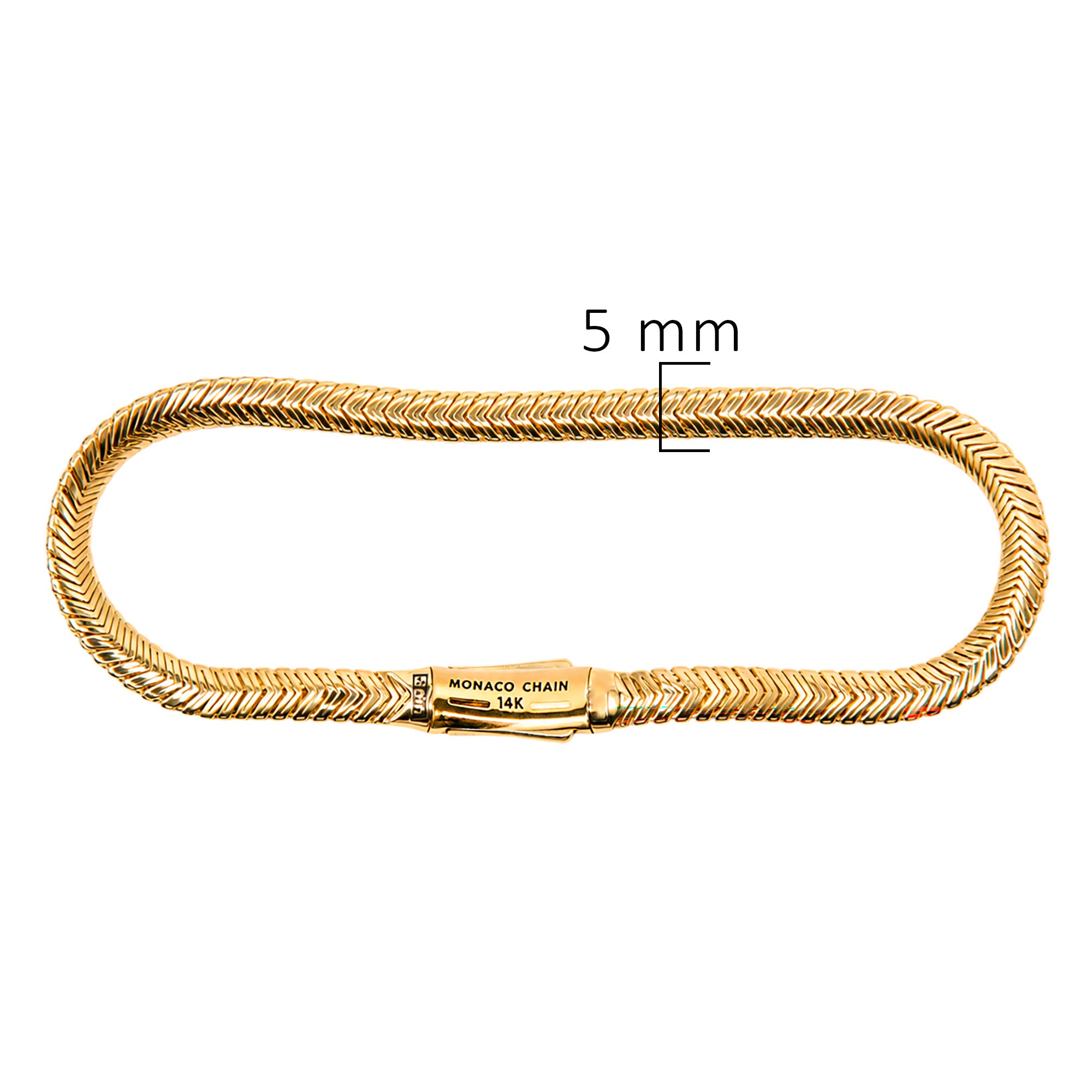 Pulsera Mónaco Chain Original Panza de Víbora Espiga 17 cm 5mm de grosor. Broche con Circonias, Oro 14k