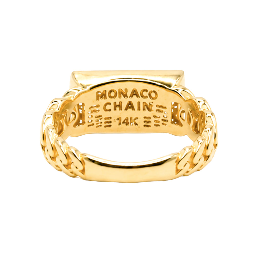 Anillo Mónaco Chain Original Cadena Cubana con Broche Diamantado Flor, Oro 14K
