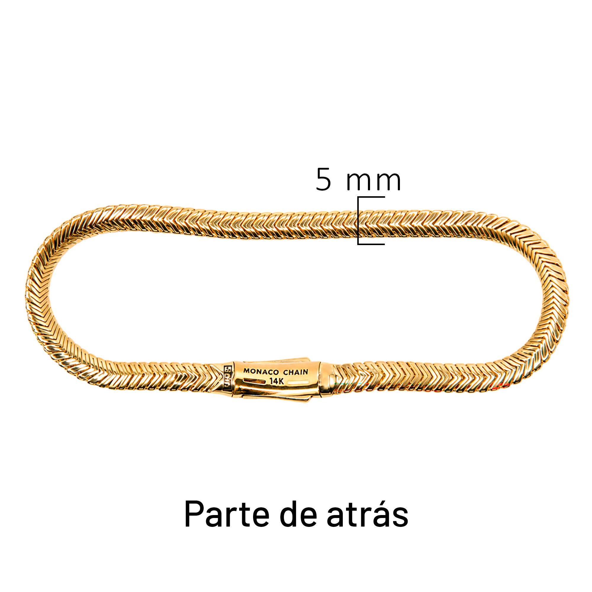 Pulsera Mónaco Chain Original Panza de Víbora Espiga 18 cm 5mm de grosor. Broche con Circonias, Oro 14k
