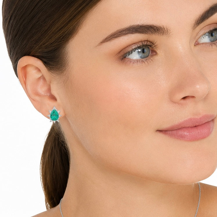Arete Turmalina Paraiba Turquesa Gota con Circonias, Plata .925 con Baño de Rodio