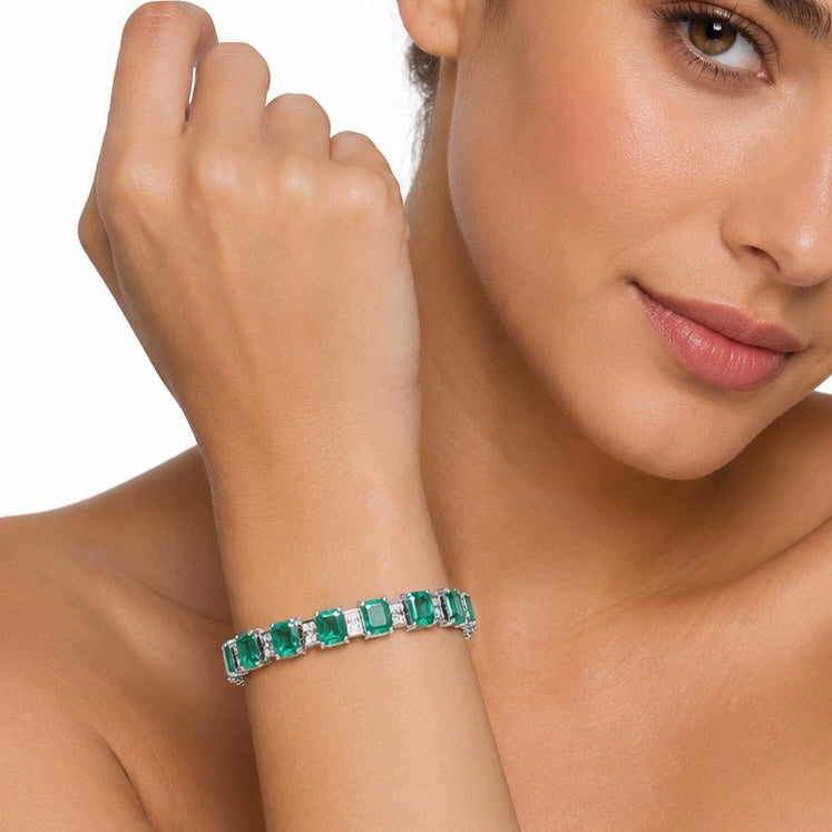 Pulsera Turmalina Rectangulos con Circonias Blancas, Plata .925 con Baño de Rodio