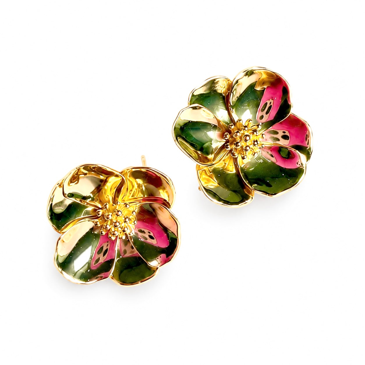 Arete Flor Sakura Grande Colección Florecer Plata .925 con Baño de Oro