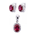 Juego Piedras Preciosas Rubí Aretes y Dije Ovalados, Plata .925 con Baño de Rodio