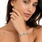 Pulsera Turmalina Rectangulos con Circonias Baguette Blancas, Plata .925 con Baño de Rodio