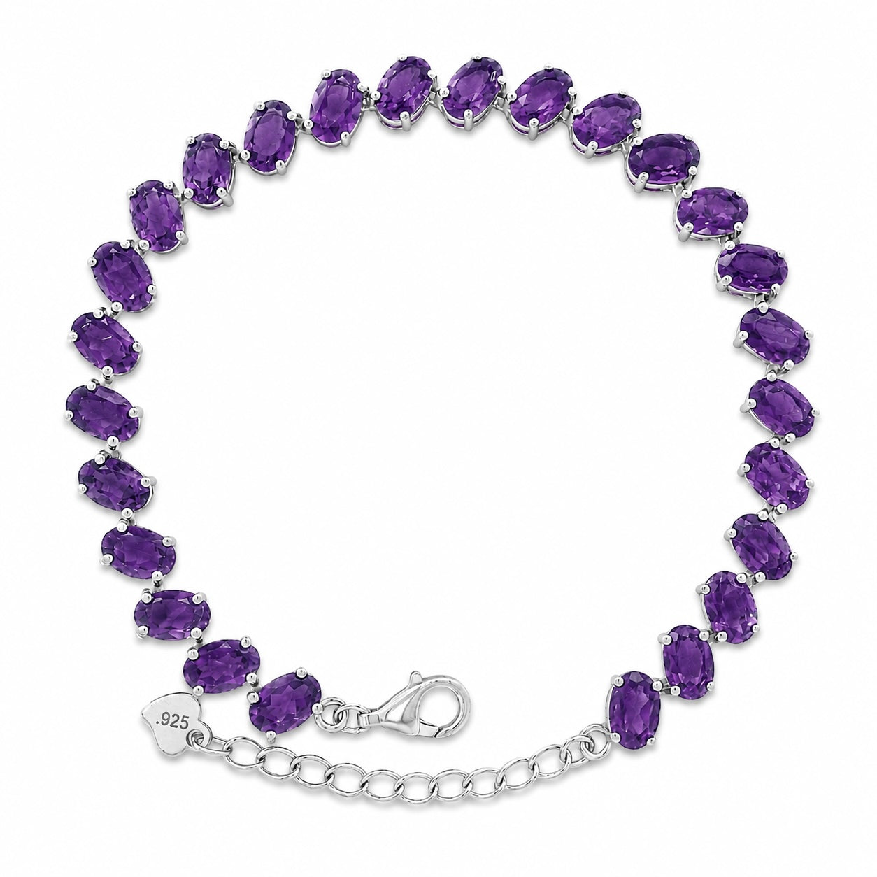 Pulsera Piedras Preciosas Amatista Plata .925 con Baño de Rodio