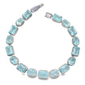 Pulsera Piedras Preciosas Óvalos y Rectángulos Aguamarina Azul,  Plata .925 con Baño de Rodio. Broche