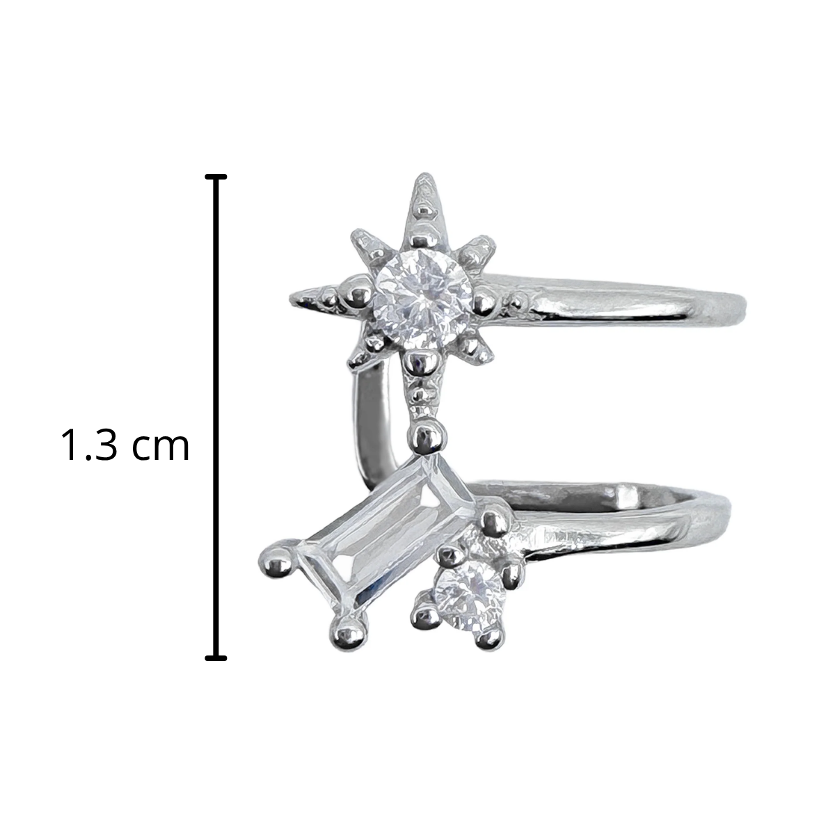Grapa Estrella con Circonia Baguette Plata .925 con Baño de Rodio