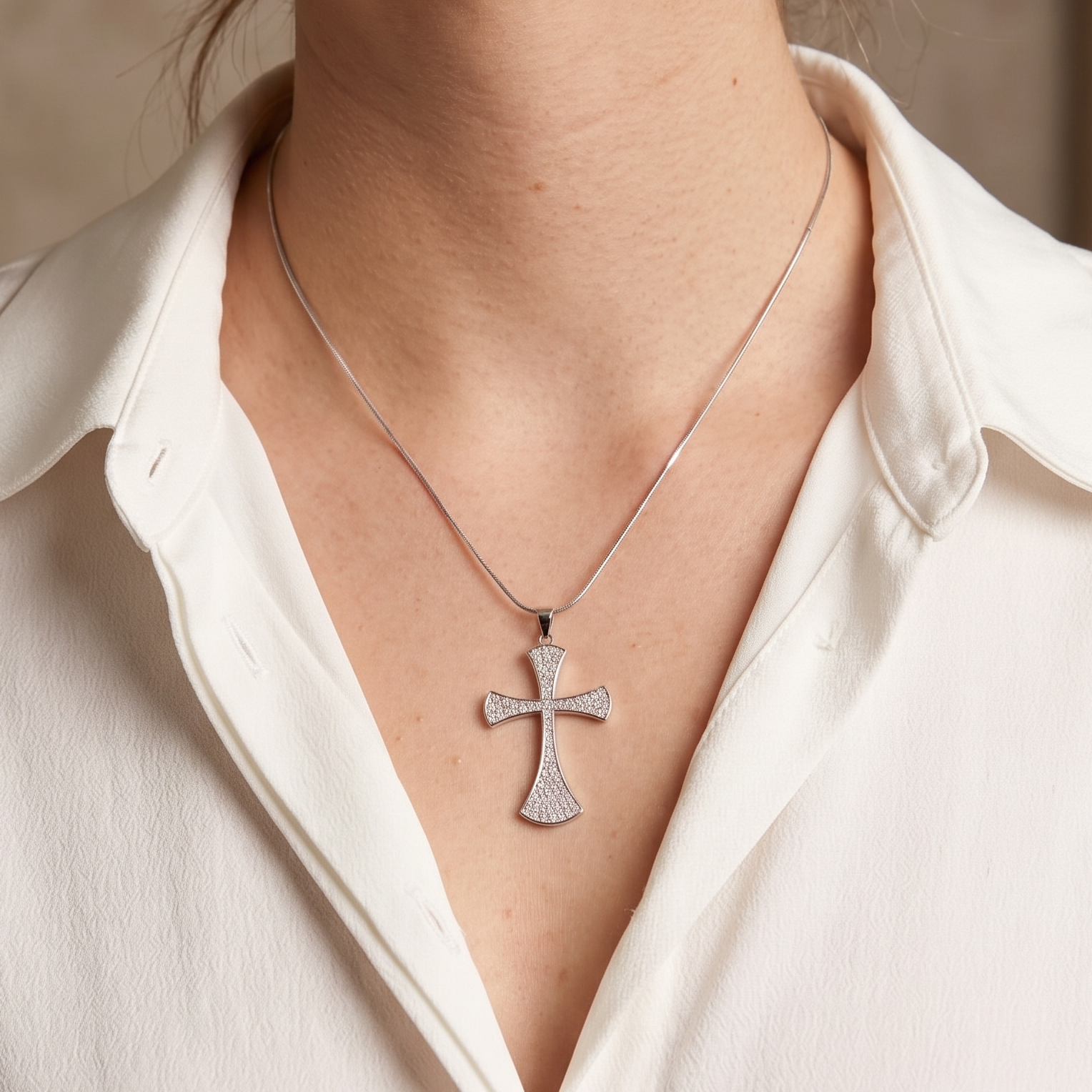 Dije Cruz Con Micro Circonias Plata .925 con Rodio