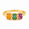 Anillo Triple Osos 1:1 Piedras Naturales Ágatas, Plata .925 con Baño de Oro 18k