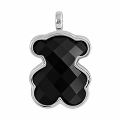 Dije Inspirado Oso 1:1 Onix Facetado Maxi Grande Plata .925 con Rodio