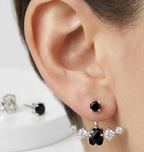 Arete Osos 1.1 Ónix Y Circonias, Doble Uso. Plata 925 Con Baño de Rodio