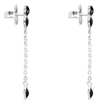 Arete Largos Osos 1.1 Con Corazón y Estrellas Piedra Onix, Plata 925 Con Baño de Rodio