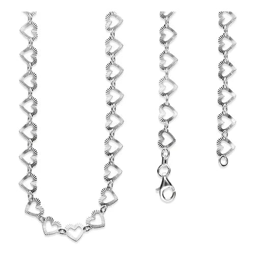 Pulsera Silueta de Corazones 6mm Diamantados Zig Zag Plata .925