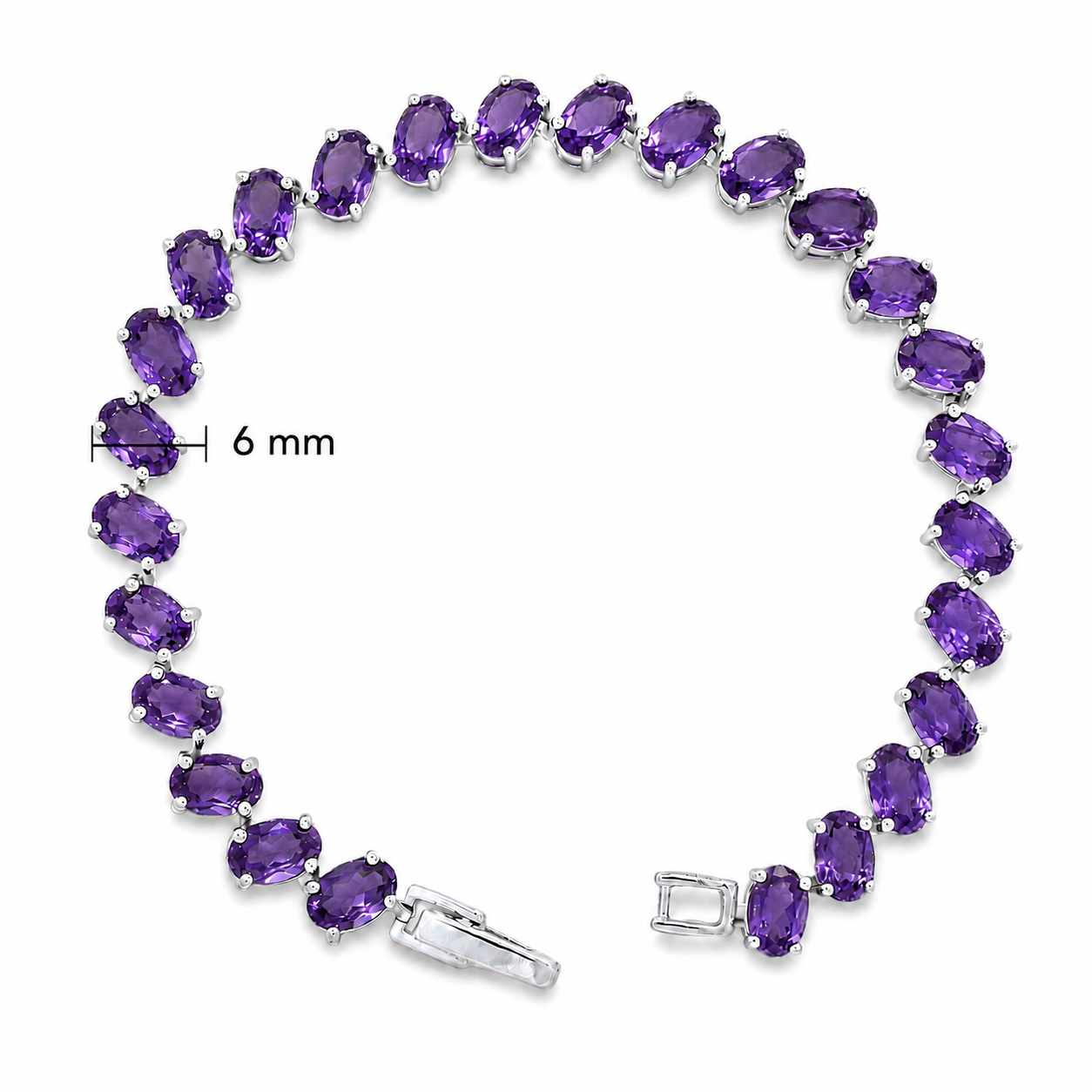 Pulsera Piedra Preciosa Amatista Ovalo con Broche Plata .925 con Baño de Rodio