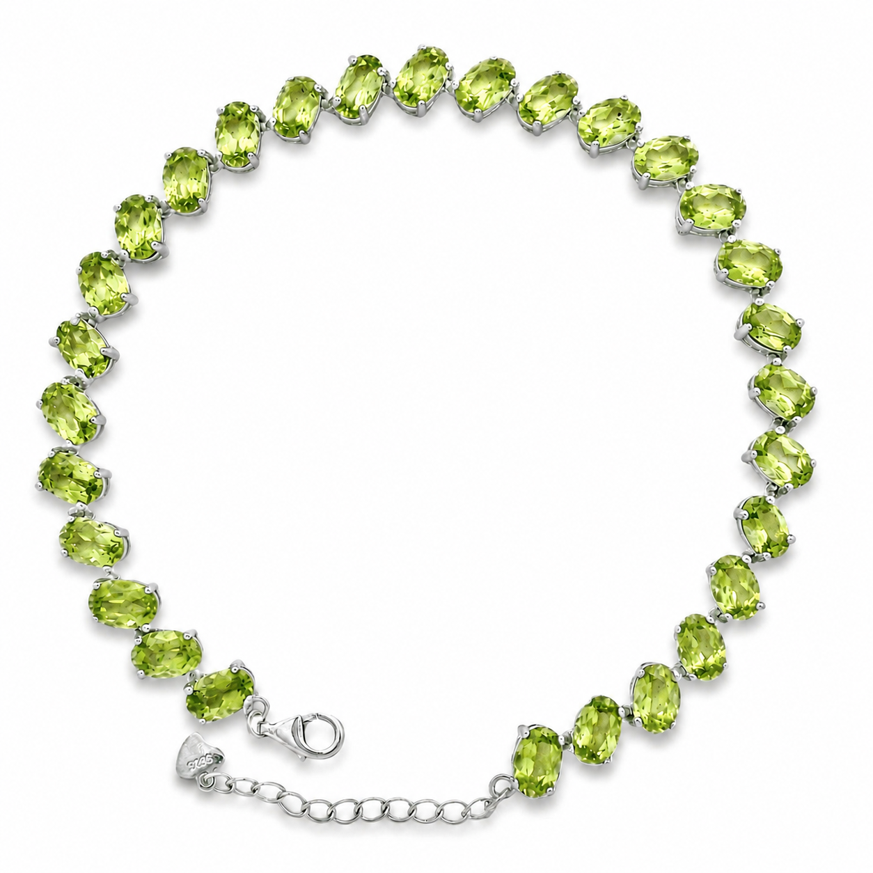 Pulsera Piedra Preciosa Peridoto Óvalo con Extensión Plata .925 con Baño de Rodio