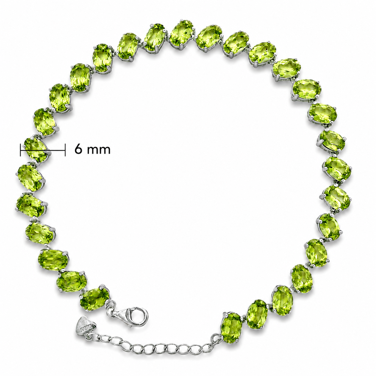Pulsera Piedra Preciosa Peridoto Óvalo con Extensión Plata .925 con Baño de Rodio