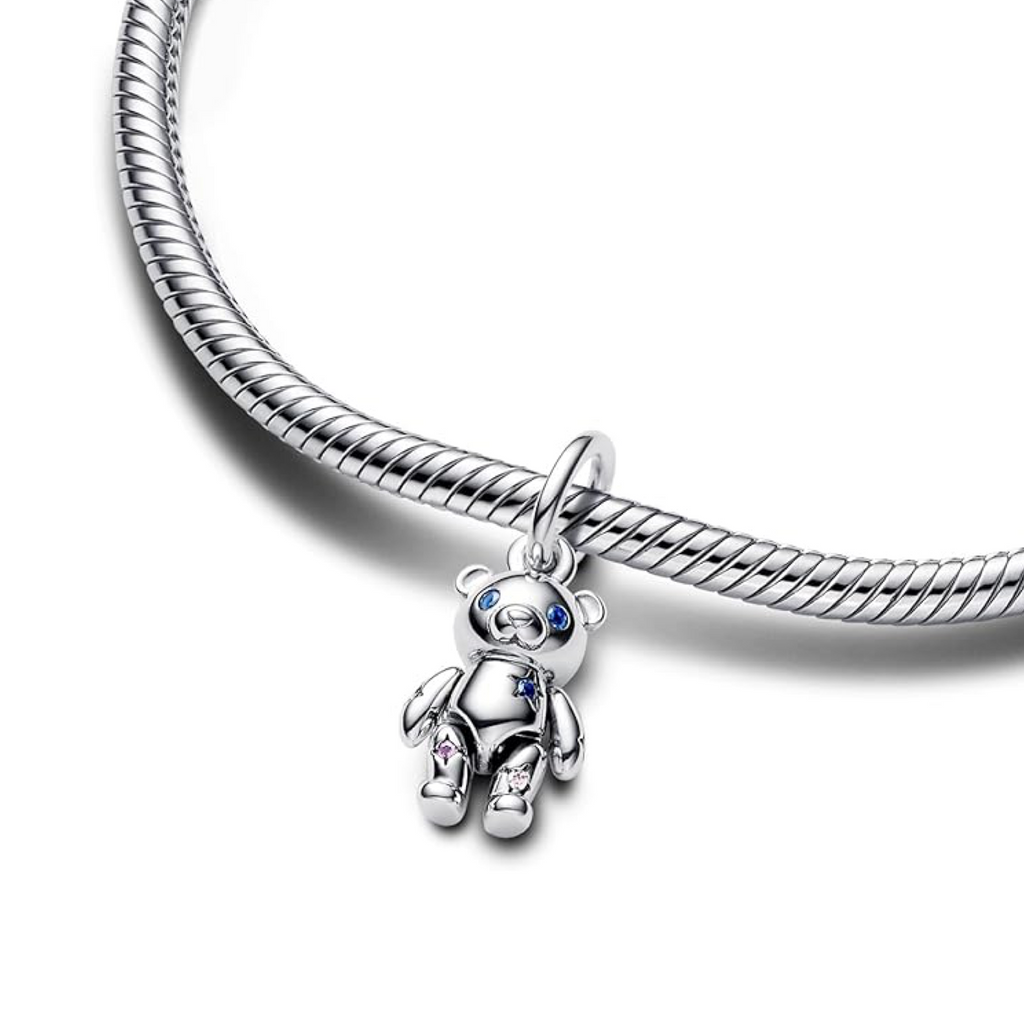 Charm Inspirado Pan 1:1 Oso de Peluche con Circonias, Plata .925