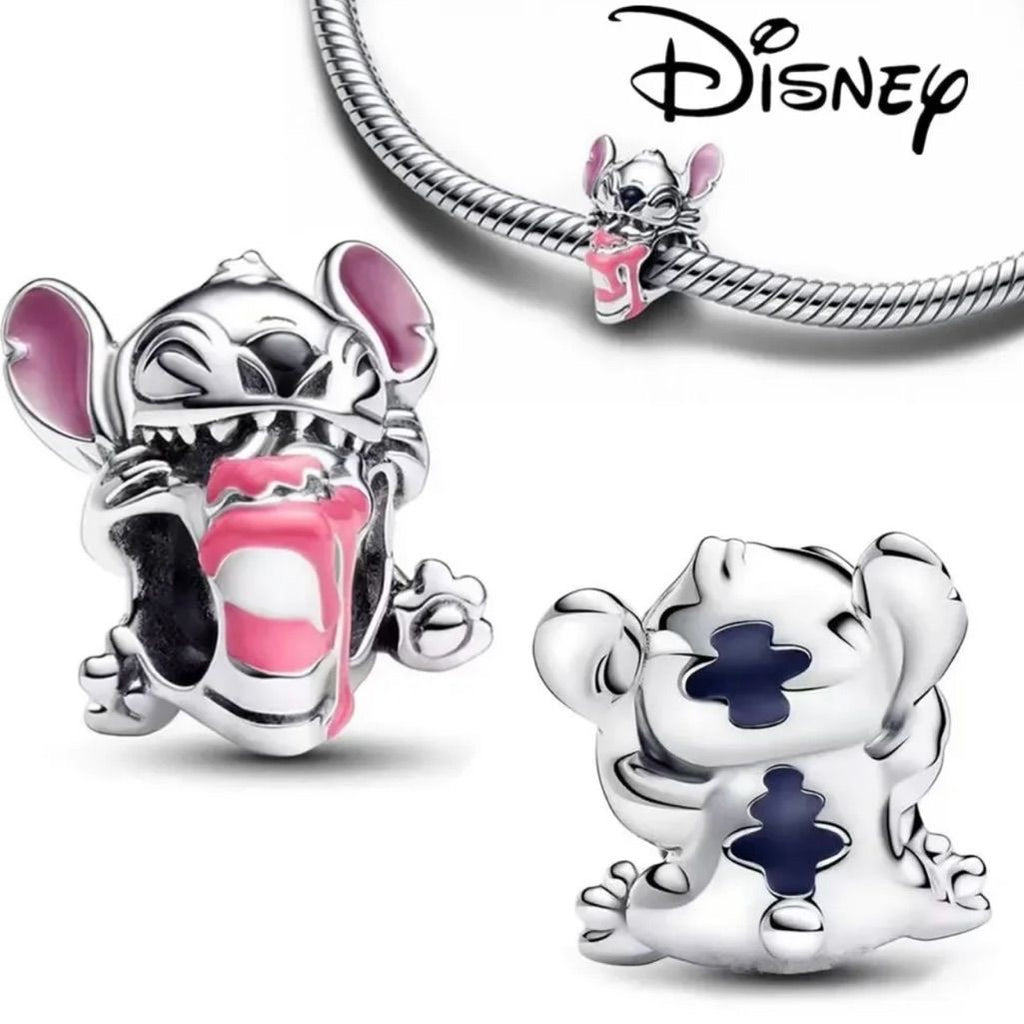 Charm Inspirado Pan 1:1 Stitch Feliz Cumpleaños, Plata .925