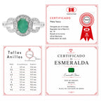 Anillo Piedras Preciosas Esmeralda con Circonias CC, Plata .925 con Baño de Rodio