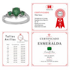 Anillo Piedra Preciosa Esmeraldas Gota y Circulares, Plata .925 con Baño de Rodio