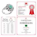 Anillo Piedras Preciosas Flor Grande de Esmeralda con Circonias, Plata .925 con Baño de Rodio