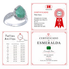 Anillo Piedras Preciosas Gota de Esmeralda Grande con Circonias, Plata .925 con Baño de Rodio