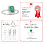 Anillo Piedras Preciosas Esmeralda Rectangular con Circonias, Plata .925 con Baño de Rodio