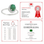 Anillo Piedra Preciosa Esmeralda Ovalada con Circonias, Plata .925 con Baño de Rodio