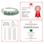 Anillo Piedra Preciosa 5 Esmeraldas con Circonias Chicas, Plata .925 con Baño de Rodio