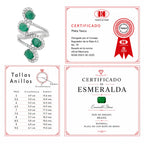Anillo Piedra Preciosa 4 Esmeraldas con Circonias, Plata .925 con Baño de Rodio