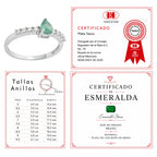 Anillo Piedra Preciosa Esmeralda Gota y Circonias, Plata .925 con Baño de Rodio