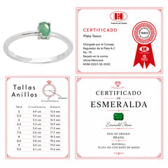 Anillo Piedra Preciosa Esmeralda Chica, Plata .925 con Baño de Rodio