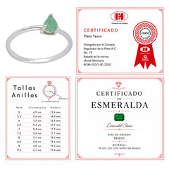 Anillo Piedra Preciosa Esmeralda Chica en Gota, Plata .925 con Baño de Rodio