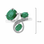Anillo Piedras Preciosas Moño de 3 Esmeraldas y Línea de Circonias, Plata .925 con Baño de Rodio