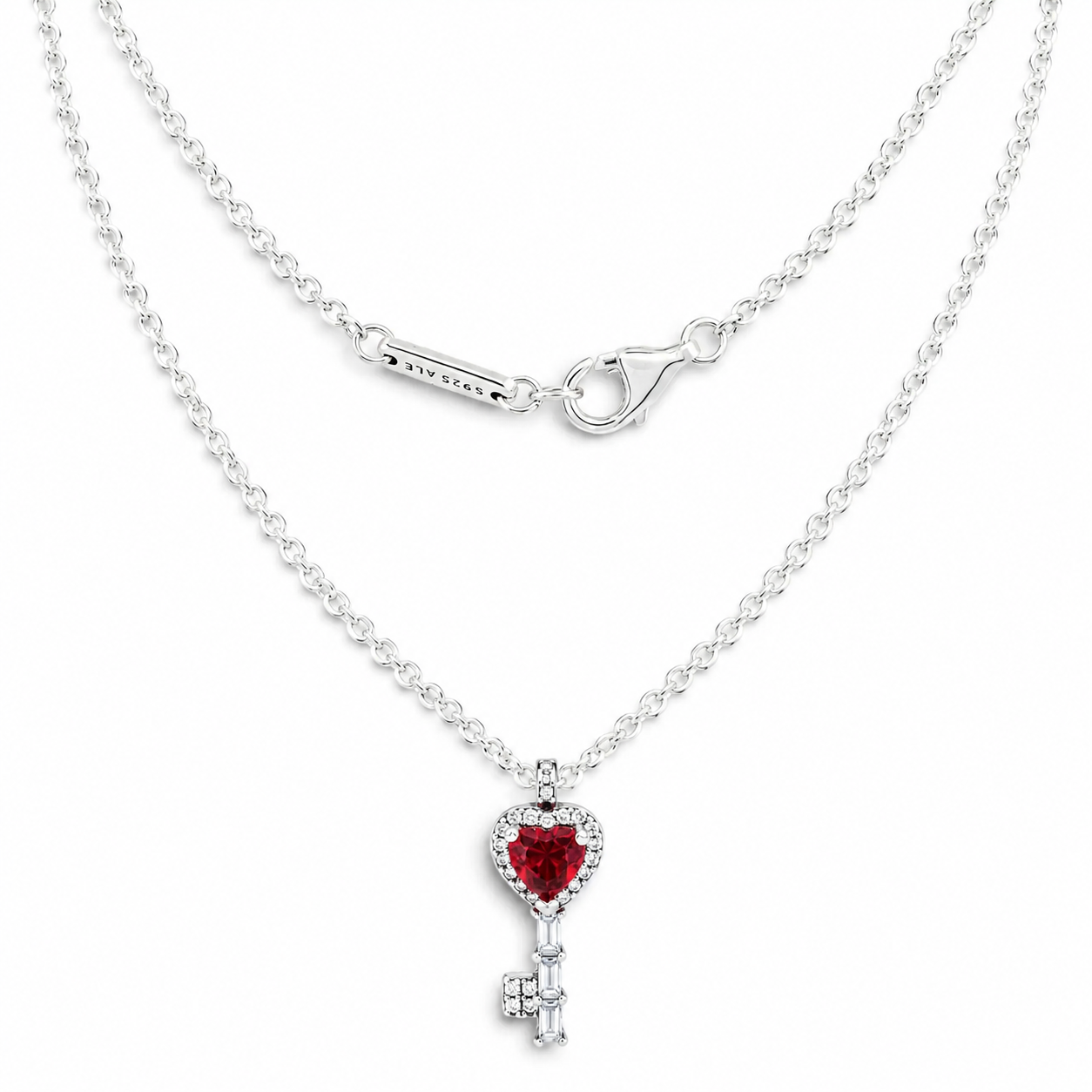 Collar Pan 1:1 Dije de Llave con Circonia Rosa y Micro Circonias Plata .925