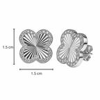Arete Broquel Arete Flor Maxi 1.5 cm  Inspirado Van C Diamantado con Circonias Plata .925 con Baño de Rodio
