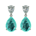 Arete Turmalina Verde Claro Gota con Circonia Blanca , Medida 3.2cm, Plata .925 con Baño de Rodio