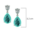 Arete Turmalina Verde Claro Gota con Circonia Blanca , Medida 3.2cm, Plata .925 con Baño de Rodio