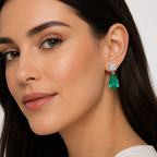 Aretes Turmalina Gota con Circonia Cuadrada Blanca, Medida 2.7cm, Plata .925 con Baño de Rodio