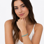 Pulsera Turmalina Verde Claro Rectángulos con Circonias Blancas 7mm de ancho, Plata .925 con Baño de Rodio