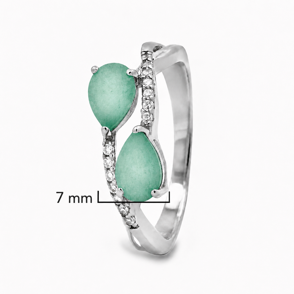 Anillo Piedra Preciosa Esmeraldas Enlazadas con Circonias, Plata .925 con Baño de Rodio