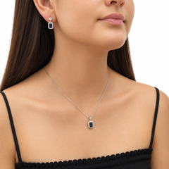 Juego Circonia Cuadrada Azul con Micro Circonias Plata .925 con Rodio