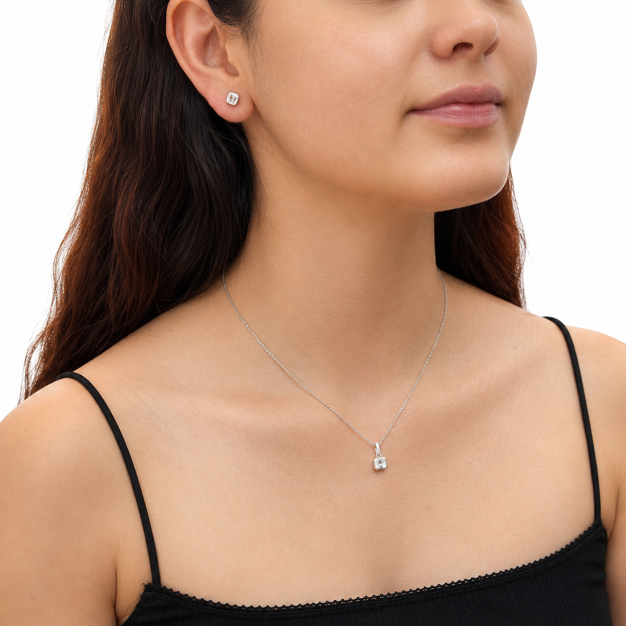 Juego Circonia Cuadrada Chica con Bandola de Micro Circonias Plata .925