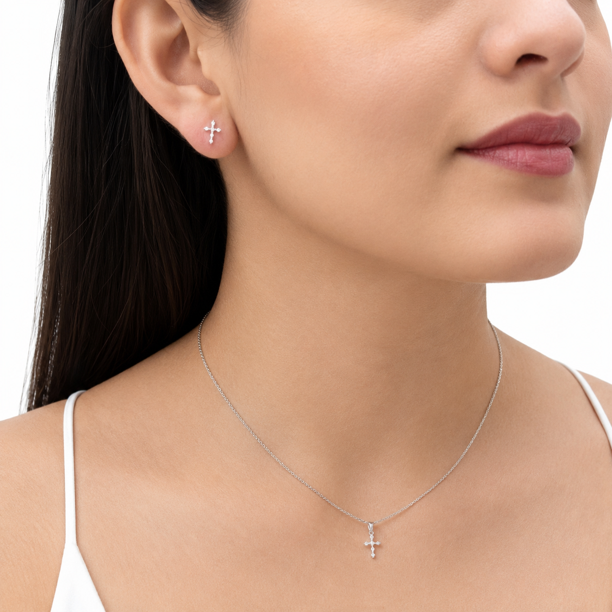 Juego de Cruz Chica con Circonias Plata .925