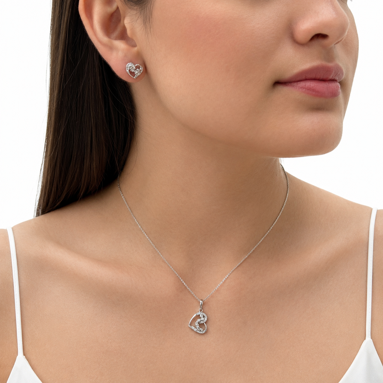 Juego silueta Corazones con Circonias Plata .925 con Rodio