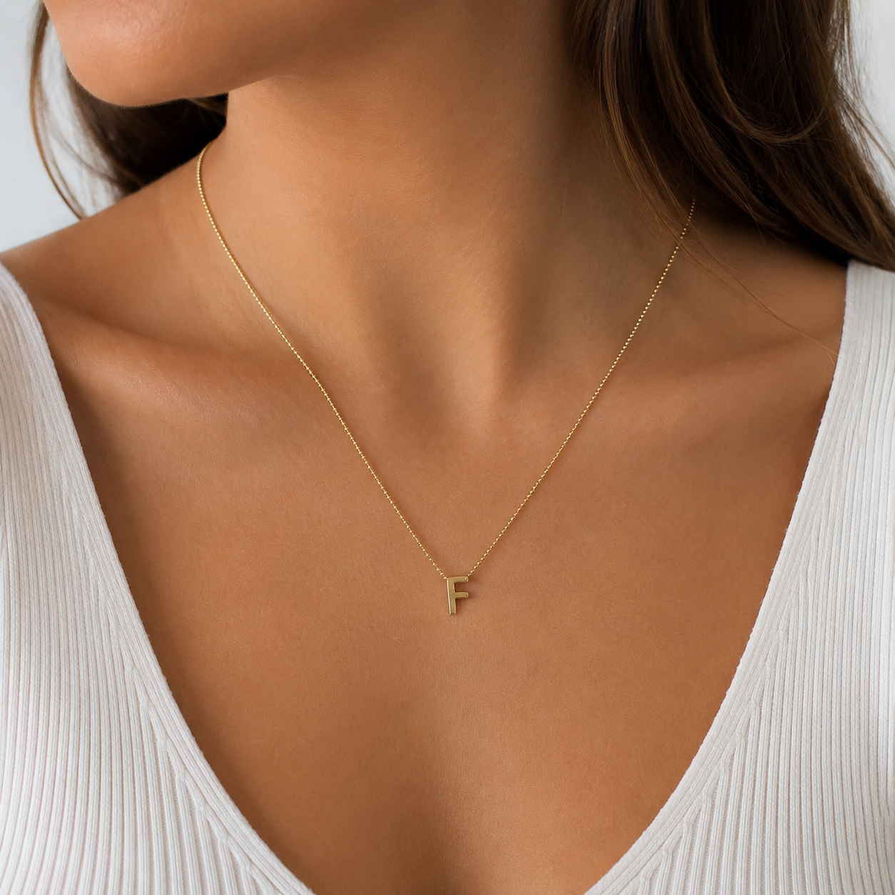 Collar Letra F Plata .925 con Baño de Oro 18K