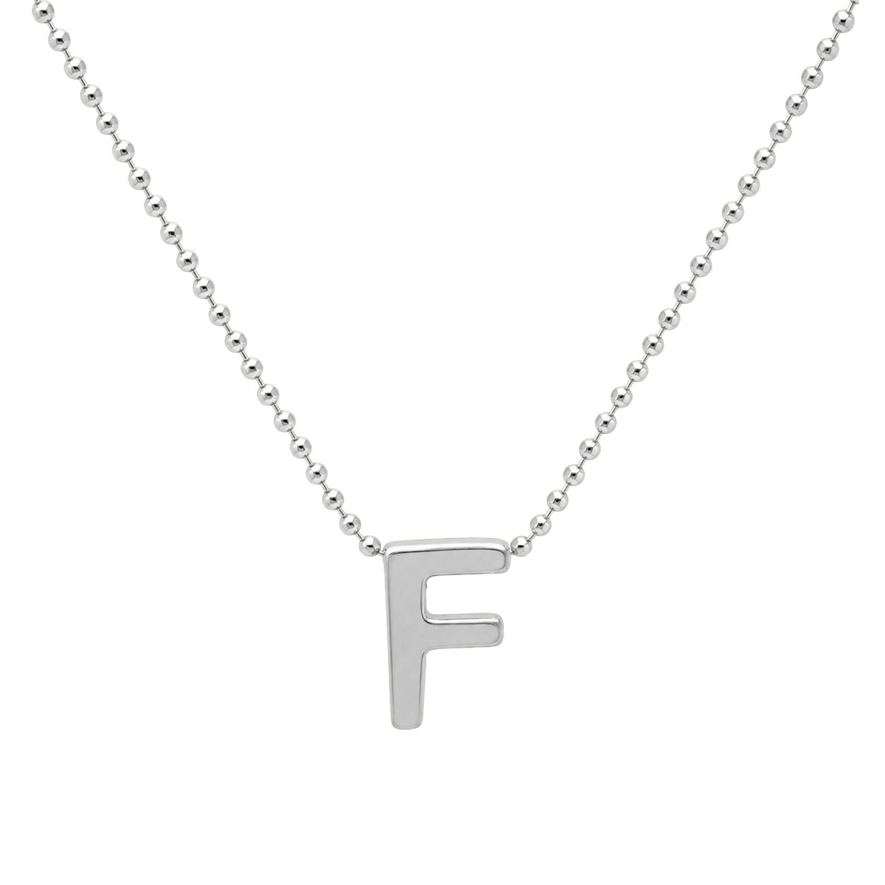 Collar Letra F Plata .925 con Baño de Rodio