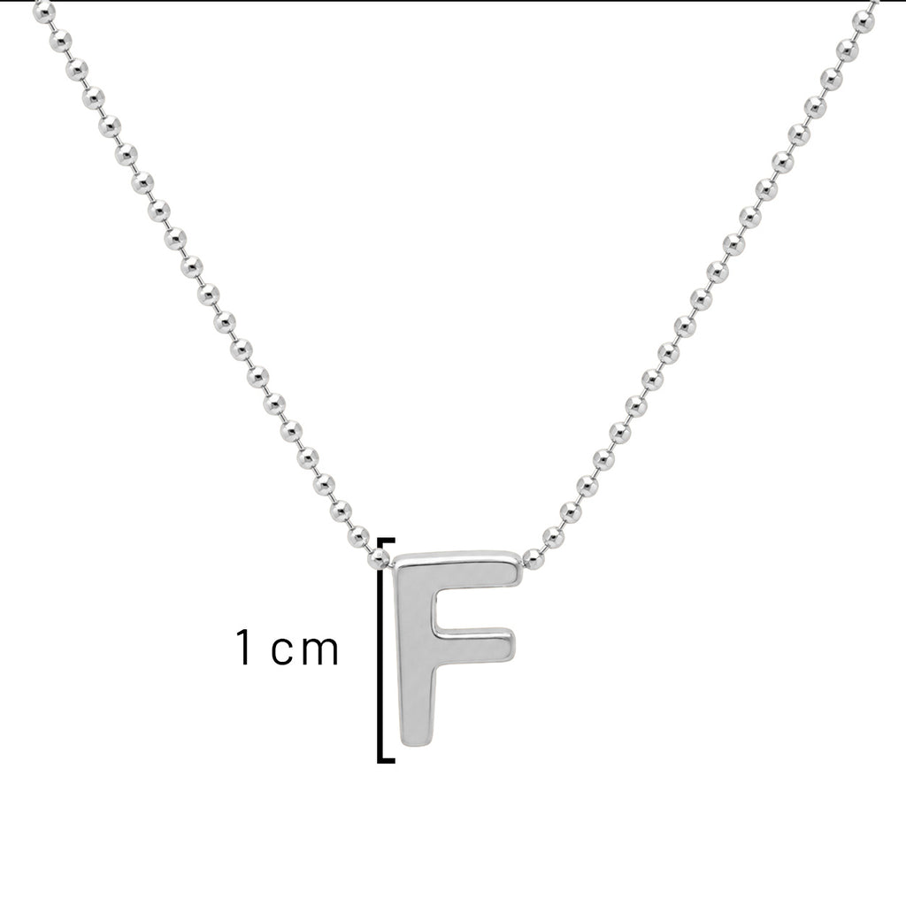 Collar Letra F Plata .925 con Baño de Rodio