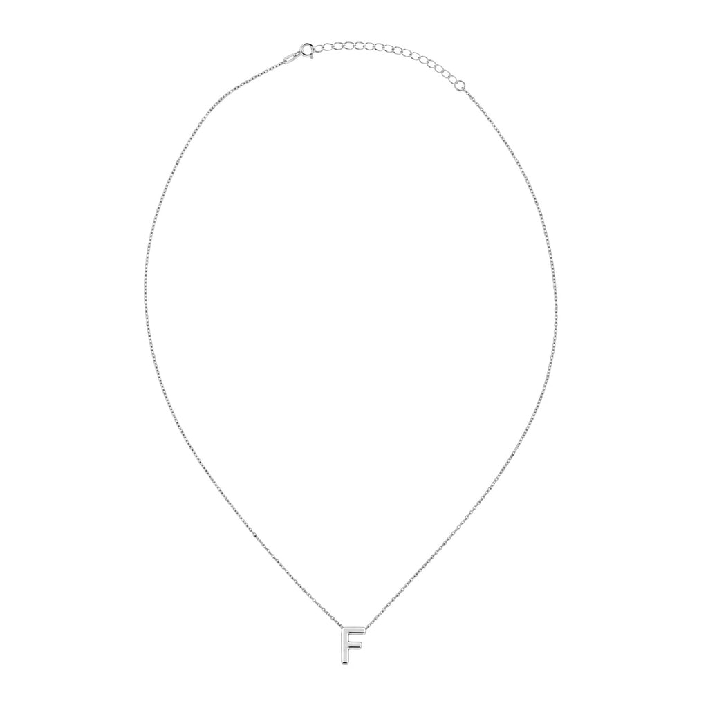 Collar Letra F Plata .925 con Baño de Rodio