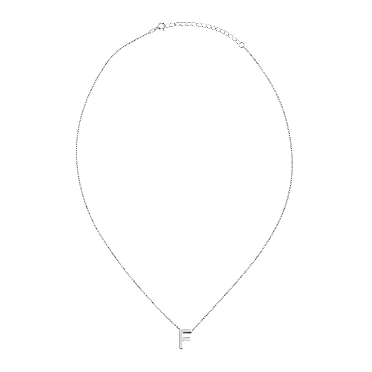 Collar Letra F Plata .925 con Baño de Rodio